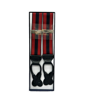 NEW Brooks Brothers Mens Red & Navy Striped Button-End Braces Suspenders Size XL